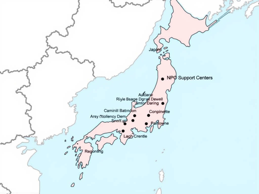 日本全国のNPO支援センターの分布を示す地図