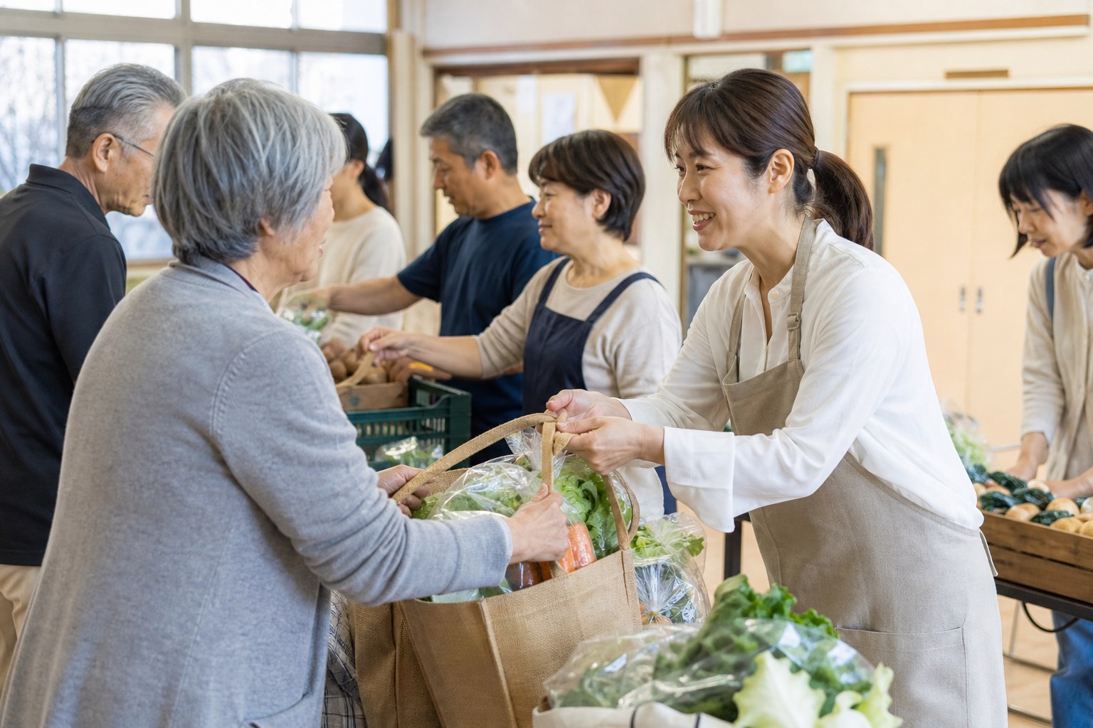 NPO支援の具体的な事例でボランティアが食料を配布する様子
