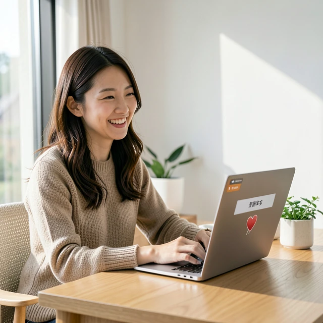 自宅からオンラインでNPOに寄付する女性の様子